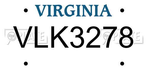 VLK3278 Virginia License Plate