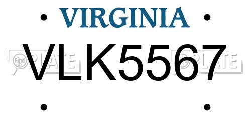 VLK5567 Virginia License Plate