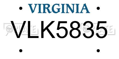 VLK5835 Virginia License Plate
