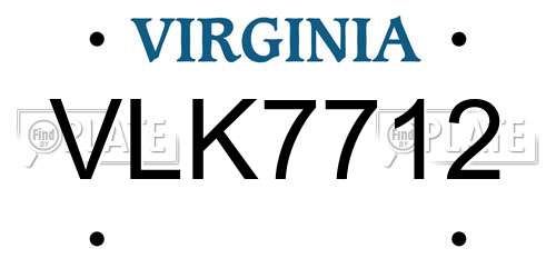 VLK7712 Virginia License Plate