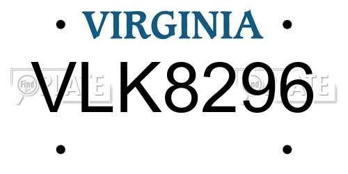 VLK8296 Virginia License Plate