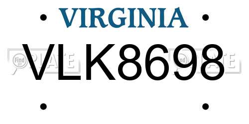 VLK8698 Virginia License Plate