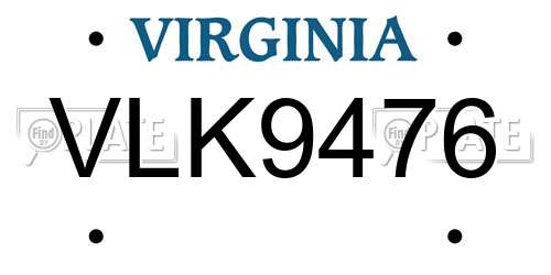 VLK9476 Virginia License Plate