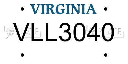 VLL3040 Virginia License Plate