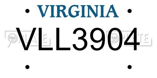 VLL3904 Virginia License Plate