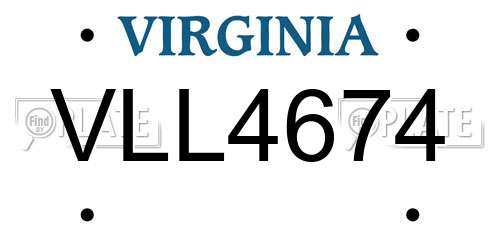 VLL4674 Virginia License Plate