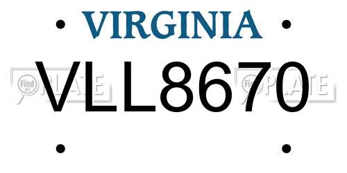 VLL8670 Virginia License Plate
