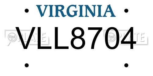 VLL8704 Virginia License Plate
