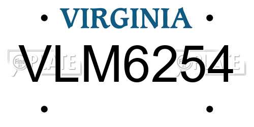 VLM6254 Virginia License Plate