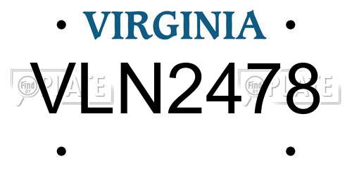 VLN2478 Virginia License Plate
