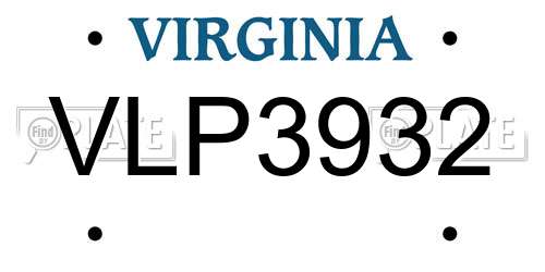 VLP3932 Virginia License Plate
