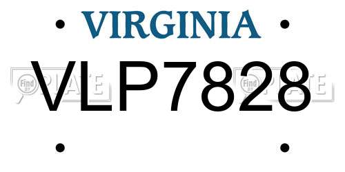 VLP7828 Virginia License Plate