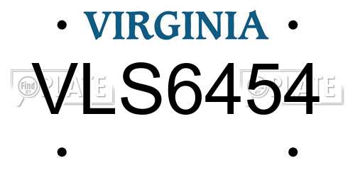 VLS6454 Virginia License Plate