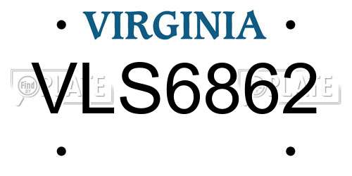 VLS6862 Virginia License Plate