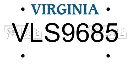 VLS9685 Virginia License Plate