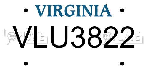 VLU3822 Virginia License Plate