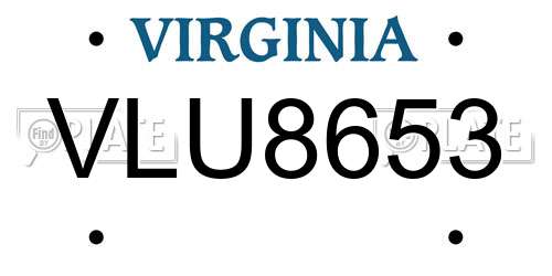 VLU8653 Virginia License Plate