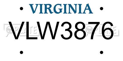 VLW3876 Virginia License Plate