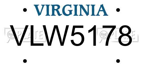 VLW5178 Virginia License Plate