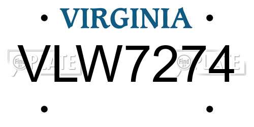 VLW7274 Virginia License Plate