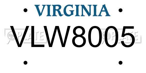 VLW8005 Virginia License Plate