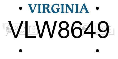 VLW8649 Virginia License Plate