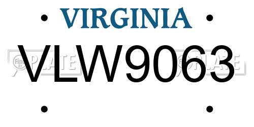 VLW9063 Virginia License Plate