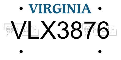 VLX3876 Virginia License Plate