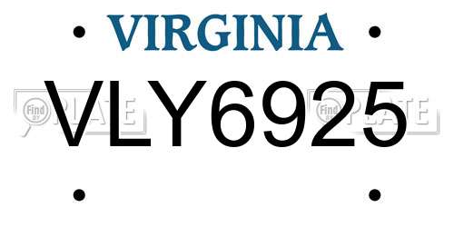 VLY6925 Virginia License Plate