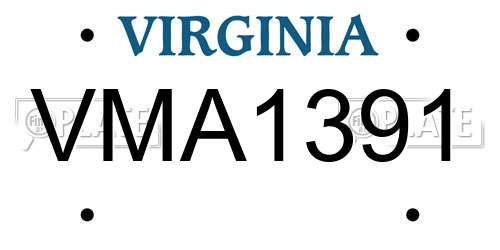 VMA1391 Virginia License Plate