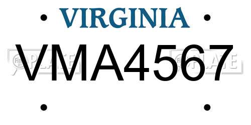VMA4567 Virginia License Plate