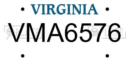 VMA6576 Virginia License Plate
