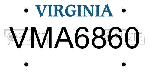 VMA6860 Virginia License Plate