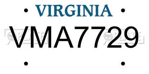 VMA7729 Virginia License Plate