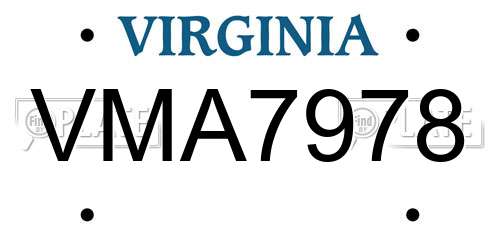 VMA7978 Virginia License Plate
