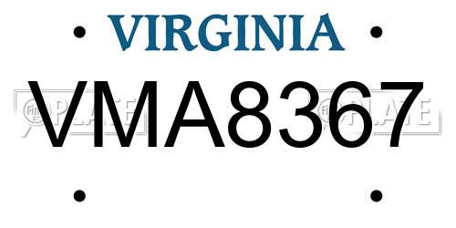 VMA8367 Virginia License Plate