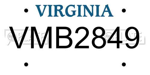 VMB2849 Virginia License Plate