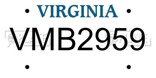 VMB2959 Virginia License Plate