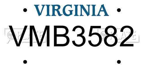 VMB3582 Virginia License Plate