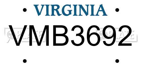 VMB3692 Virginia License Plate