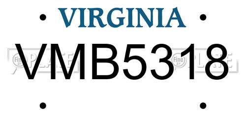 VMB5318 Virginia License Plate