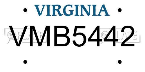 VMB5442 Virginia License Plate