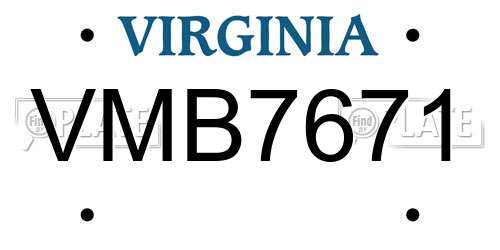 VMB7671 Virginia License Plate