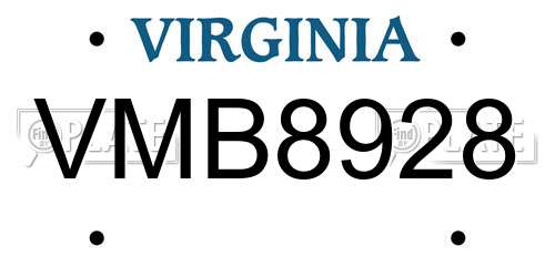 VMB8928 Virginia License Plate