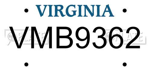 VMB9362 Virginia License Plate