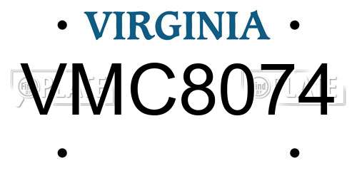 VMC8074 Virginia License Plate
