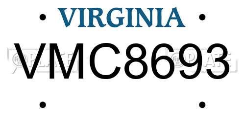 VMC8693 Virginia License Plate