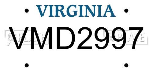 VMD2997 Virginia License Plate