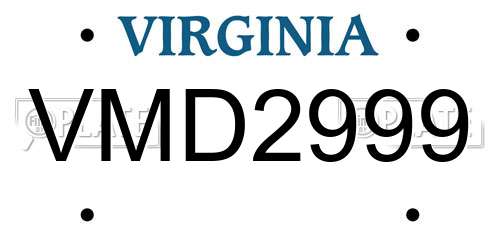 VMD2999 Virginia License Plate