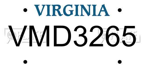 VMD3265 Virginia License Plate